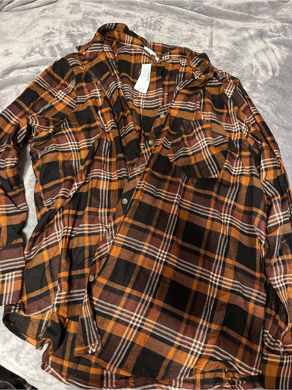 Maurices Plaid Button-Down Shirt in Rust, Black and Cream